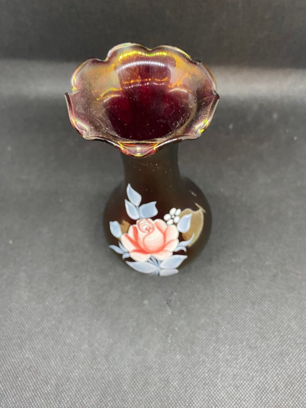 Westmoreland Ruby Luster Handpainted and signed Vase